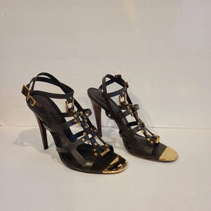 Tory Burch Brown Stiletto Sandals with Strappy Design